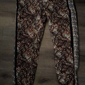 PAM & GELA Women's Brown Zebra Animal Wind Breaker Pant Size Large - NWT